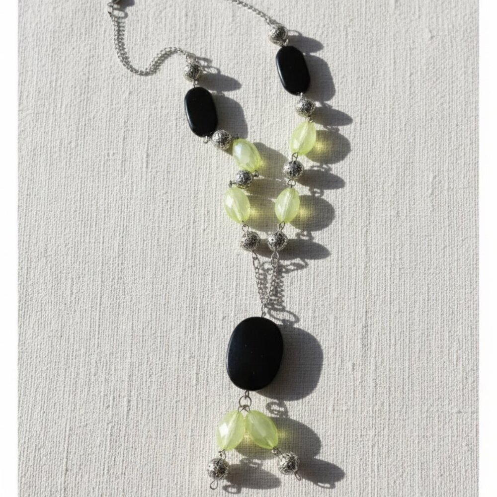 Alfred Dunner Jewelry Black Green Silver Beaded Necklace Chain